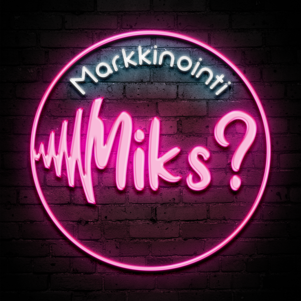 Kuvassa on MarkkinointiMiks? -podcastin logo pinkkiä mustalla pohjalla.